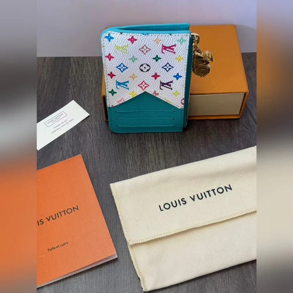 Louis Vuitton Multicolor Monogram Card Holder in Teal & White